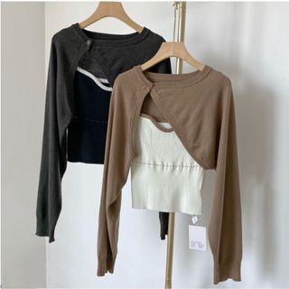 Contrast Trim Camisole Top / Asymmetrical Cardigan Shrug