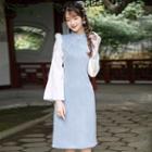 Long-sleeve Two-tone Midi Qipao Dress