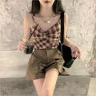 Spaghetti Strap Plaid Top / Wide-leg Shorts