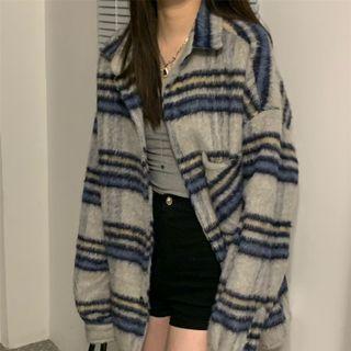 Oversized Striped Long-sleeve Jacket Blue - One Size