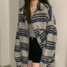 Oversized Striped Long-sleeve Jacket Blue - One Size