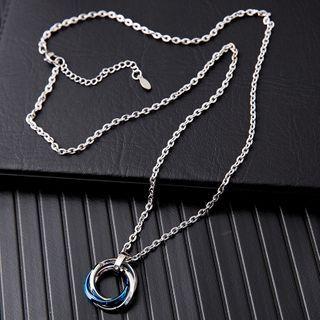 Stainless Steel Hoop Pendant Necklace Silver & Blue - One Size