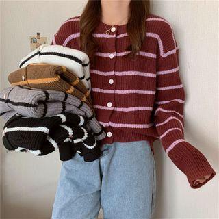 Striped Two-tone Knit Cardigan