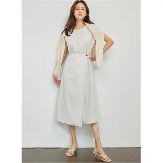 Cap-sleeve Tie-waist Stripe Dress Ivory - One Size
