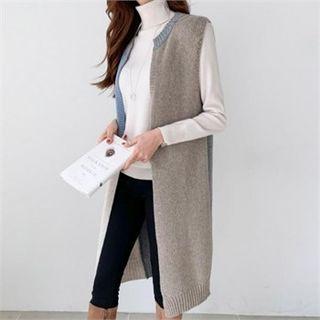 Open-front Color-block Knit Vest
