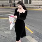 Plain Cutout Button-up A-line Dress