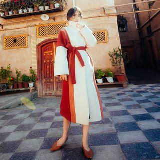 Color Block Notch-lapel Snap-buttoned Coat