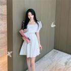 Floral Embroidered Short-sleeve Square-neck Mini A-line Dress