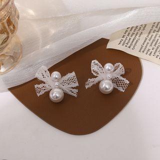 Lace Bow Pearl Earring As Shown In Figure - One Size