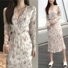 Long Sleeve Floral Printed Dress Almond - One Size
