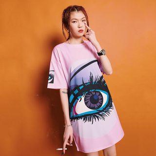 Eye Print Short-sleeve T-shirt Dress As Shown In Figure - One Size