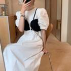 Mock Two-piece Puff-sleeve Maxi A-line Dress