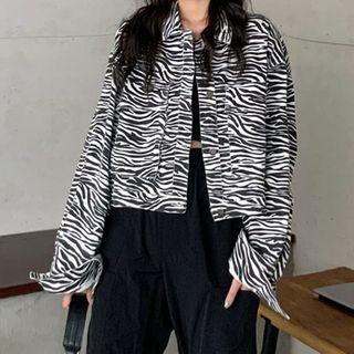 Zebra Print Cropped Button-up Jacket