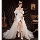 Puff-sleeve Off-shoulder Dip-back A-line Evening Gown