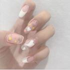 Heart Print Faux Nail Tips Jp833 - Cherry Pink - One Size