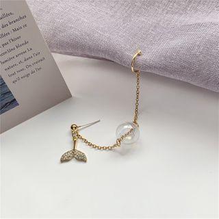 Rhinestone Whale Tail Glass Bead Chained Earring 1 Pc - Earring - One Size