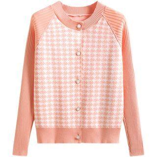 Houndstooth Cardigan Orange Pink - One Size