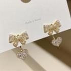 Bow & Heart Alloy Dangle Earring 1 Pair - Gold - One Size