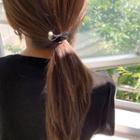 Beribboned Faux-pearl Layered Hair Tie Black - One Size