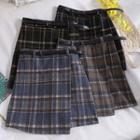 Plaid Irregular A-line Skirt With Belt
