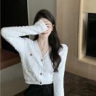 V-neck Smocked Long-sleeve Cardigan
