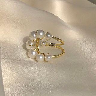 Faux Pearl Layered Open Ring 1 Pc - Gold - One Size