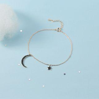 Faux Crystal Moon & Star Bracelet Anklet - Star & Moon - Zircon - Black - One Size