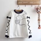 Ribbon Detail Cat Embroidered Pullover