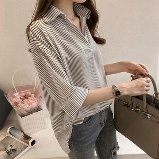 3/4-sleeve Striped Overhead Shirt