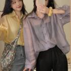 Long-sleeve Sheer Button-up Shirt