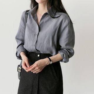Button-back Linen Blouse