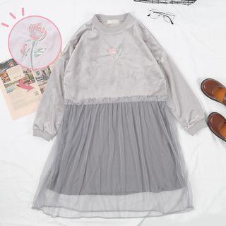 Rose Embroidered Long-sleeve A-line Dress