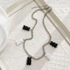 Bear Necklace / Clip-on Earring Necklace - Black & Silver - One Size