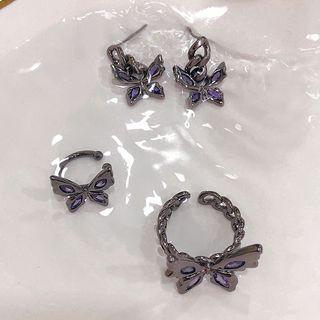 Set Of 3: Butterfly Earring + Ring + Cuff Earring