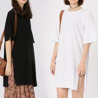 Short-sleeve Plain Slit T-shirt