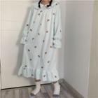 Oversized Fleece Lace Trim Long-sleeve Sleep Dress