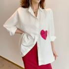 Long-sleeve Embroidered Sequined Shirt White - One Size