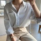 Long-sleeve Stripe Loose Fit Pocket Shirt