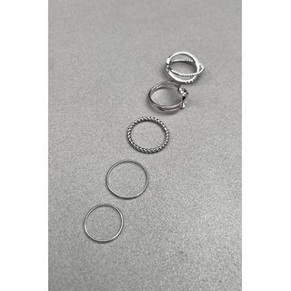 Set Of 5: Twisted / Rhinestone / Thin Rings Silver - One Size