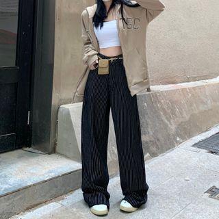 Mid Rise Striped Wide Leg Jeans