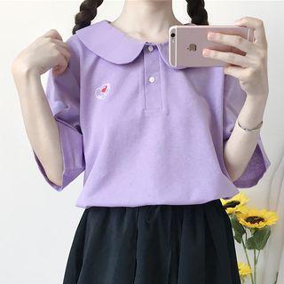 Short-sleeve Heart Embroidered Polo Shirt