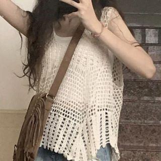 Crochet Knit Loose-fit Tank Top Almond - One Size