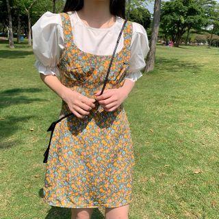Puff Short-sleeve Top / Floral Sleeveless A-line Dress