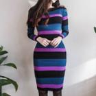 Long-sleeve Striped Knit Dress Stripe - One Size