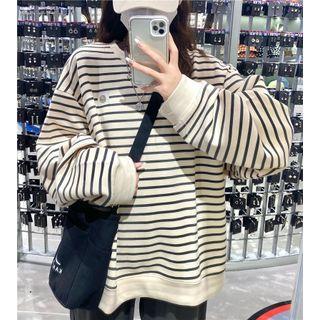 Long-sleeve Striped Loose-fit Sweatshirt White - One Size