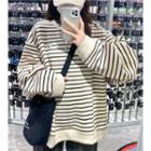Long-sleeve Striped Loose-fit Sweatshirt White - One Size