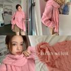 Set: Drop-shoulder Cable-knit Sweater + Muffle Scarf