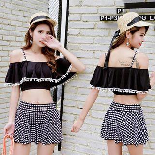 Cutout-shoulder Check Tankini