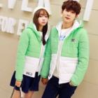 Couple Matching Colour Block Hooded Padded Coat