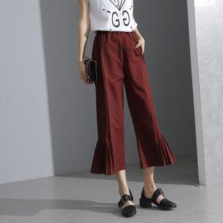 Pleated-hem Boot-cut Cropped Pants
